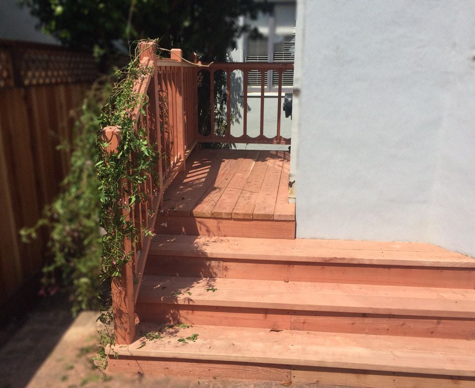 Deck stairs with railing