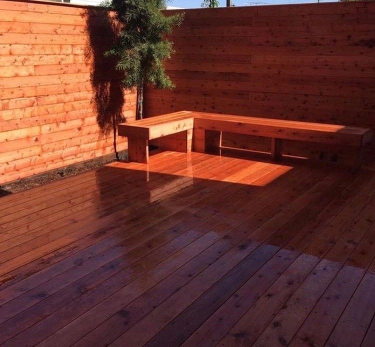 Custom deck with built-in bench